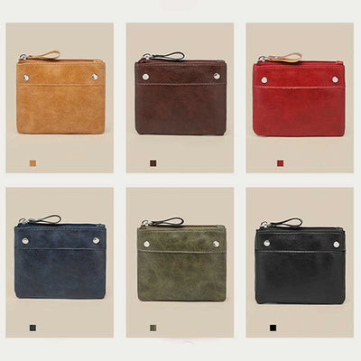 Retro Leather Coin Pouch Change Holder for Women Mini Zipper Wallet