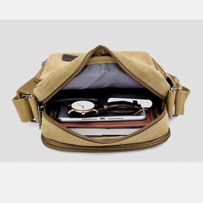 Vintage Canvas Mini Crossbody Shoulder Bag Men Small Purses with Multi-Slot