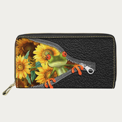 PU Leather Wallet For Women Butterfly Sunflower Pattern Long Purse