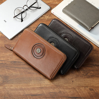 Genuine Leather Wallet For Women Men Solid Color Clutch Bag