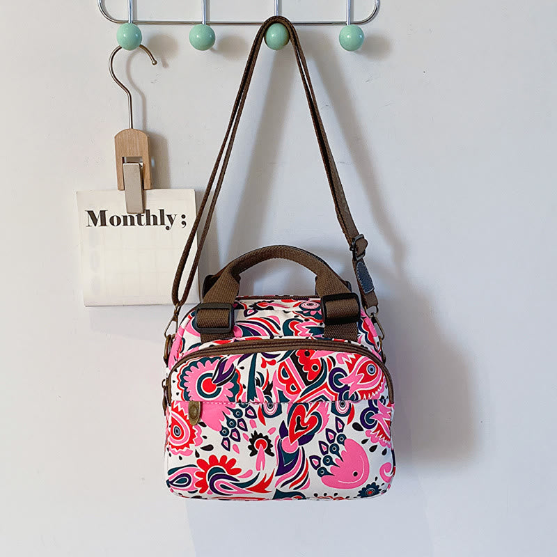 Triple Compartment Handbag Women Colorful Printing Oxford Crossbody Purse