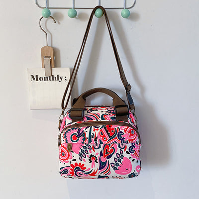 Triple Compartment Handbag Women Colorful Printing Oxford Crossbody Purse