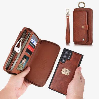 Leather Phone Case For Samsung S22 Multifunctional 2 In1 Zipper Wallet