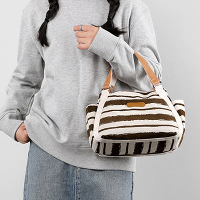 Casual Tote Bag For Women Daily Use Striped Canvas Bag