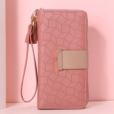 Square Plaid Money Clip Large Capacity Zipper Phone Wallet For Women