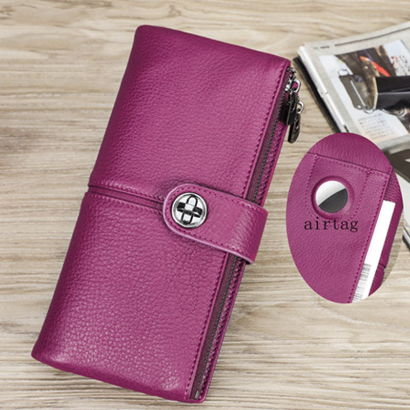 RFID Blocking Genuine Leather Women Wallet Anti-theft Air Tag Holder Card Holder