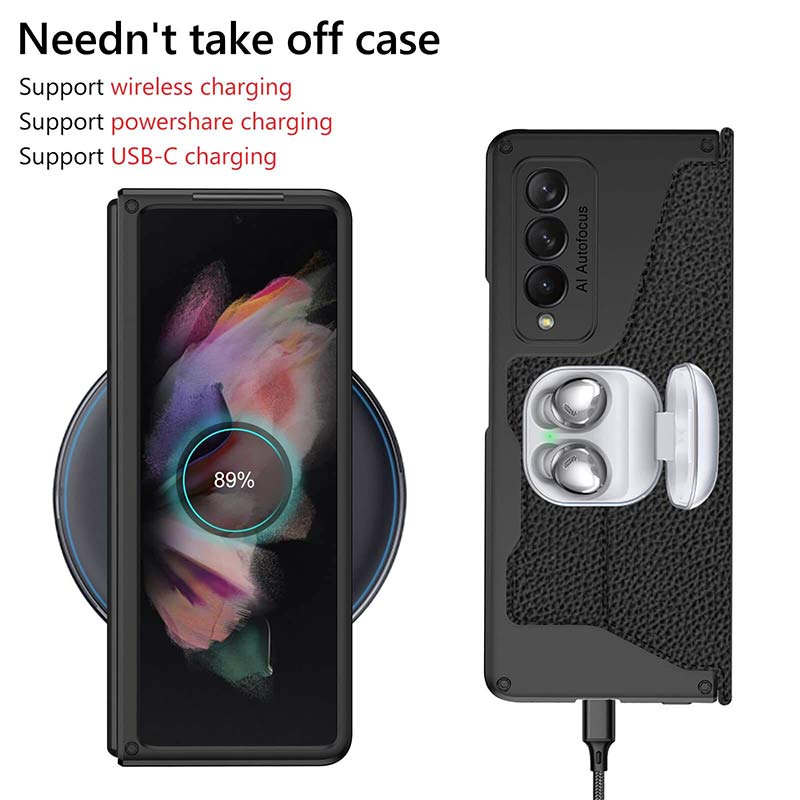 Leather Wallet Case For Galaxy Z Fold 3/4 With Removable S Pen Holder Kickstand