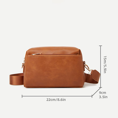 Triple Zip Small Crossbody Bag Faux Leather Casual Handbag Camera Purse
