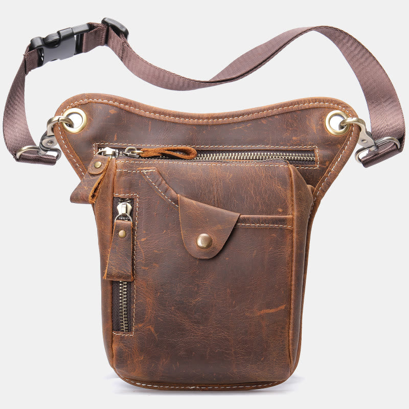 Genuine Leather Retro Waist Bag Thigh Bag with Leg Strap