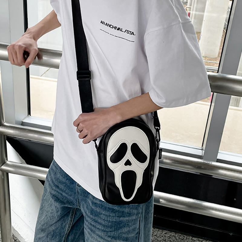 Crossbody Bag For Party Funny Ghost Skull Pattern Leather Pack
