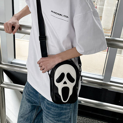 Crossbody Bag For Party Funny Ghost Skull Pattern Leather Pack
