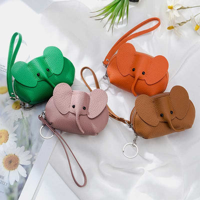 Women Small Coin Purse Elephant Leather Wallet Change Pouch Wristlet