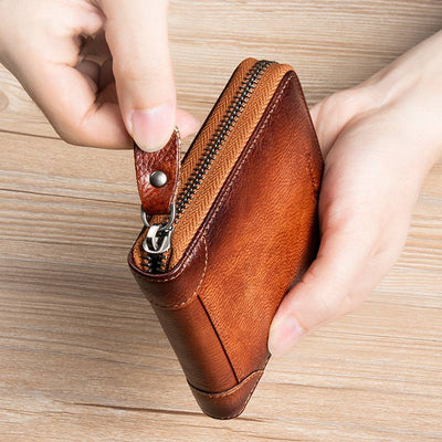 RFID Anti-theft Vintage Genuine Leather Zipper Wallet