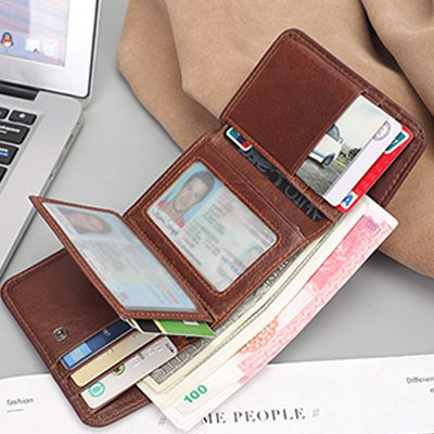 Men's Trifold Durable Wallets RFID Blocking Soft Genuine Leather Wallet