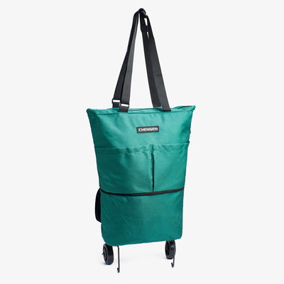 Supermarket Rolling Tote Detachable Foldable Wheels Shoulder Purse For Women