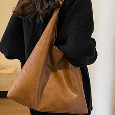 Large Tote Women Minimalist Solid Leather Commuter Shoulder Purse