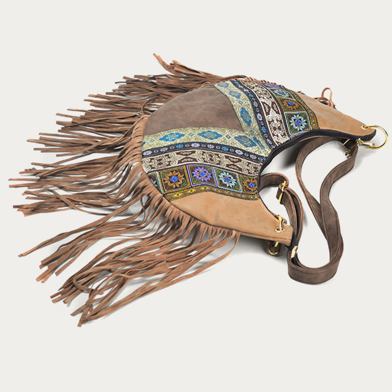 Crossbody Bag For Women Travel Ethnic Style Tassel Leather Bag