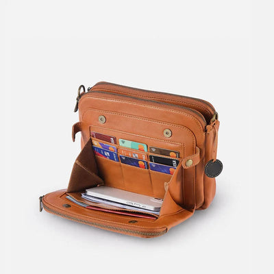 Vintage Three Layer Leather Crossbody Shoulder Bag For Women