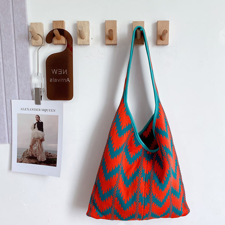 Wavy Stripe Tote For Women College Student Shoulder Bag
