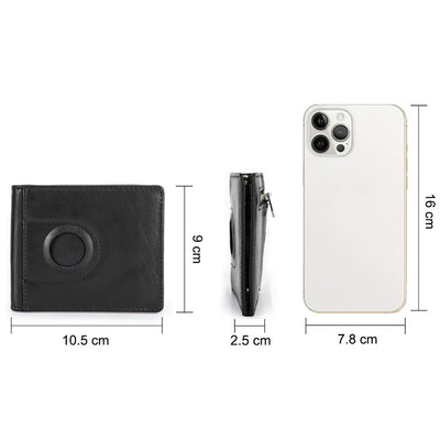 Multi Slot Leather Airtag Wallet - Black