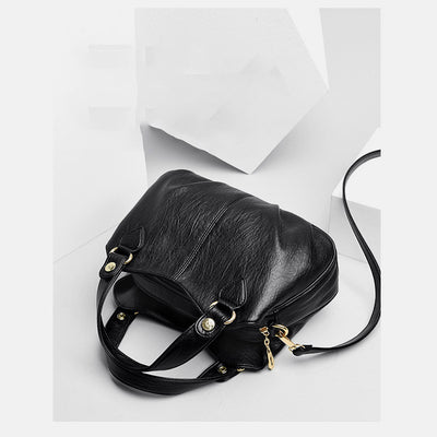 Women's Triple Compartment Satchel Leather Top-Handle Purse Crossbody Bag Handbag