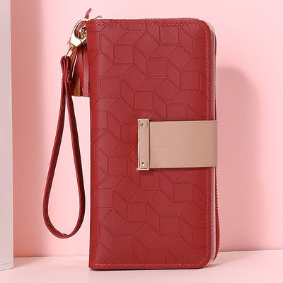 Square Plaid Money Clip Large Capacity Zipper Phone Wallet For Women
