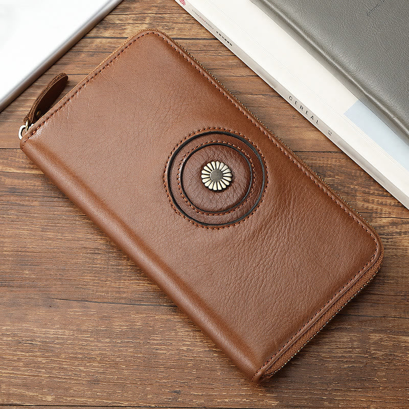 Genuine Leather Wallet For Women Men Solid Color Clutch Bag