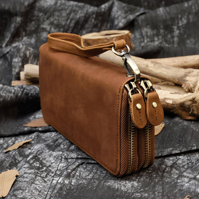 Long Wallet For Men Genuine Leather Retro Casual Clutch
