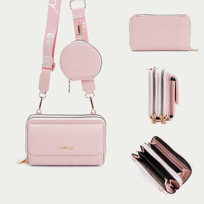 Phone Bag For Women Lychee Pattern Alphabet Straps Crossbody Bag