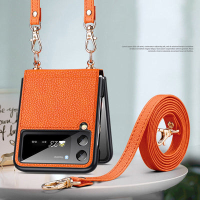 Crossbody Phone Case Samsung Z Flip 4 Folding Screen Leather Protective Cover