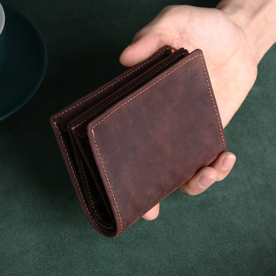 Retro Men's Large Capacity Genuine Leather Bifold Wallet Credit Card Holder