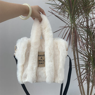 Crossbody Bag For Women Solid Color Faux Fur Large Handbag