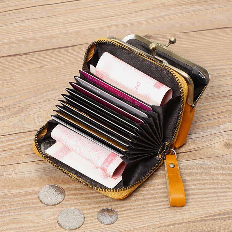 Genuine Leather Coin Purse Pouch Wallet Change Purse with Detachable Pocket