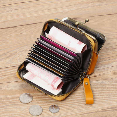 Genuine Leather Coin Purse Pouch Wallet Change Purse with Detachable Pocket