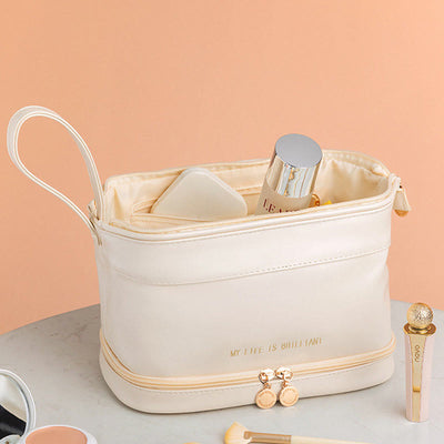Makeup Bag For Women Travel Portable Leather Storage Toiletry Bag