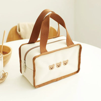 Cute Embroidery Lunch Bag Canvas Mommy Bag Baby Adult Portable Lunch Box