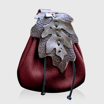 Medieval Crossbody Bag For Women Leaves Pattern Clamshell Drawstring Purse