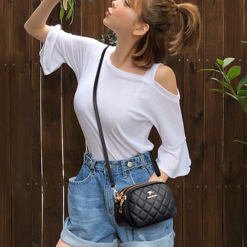 3 Zip Crossbody Bag for Women Faux Leather Quilted Small Shoulder Purse