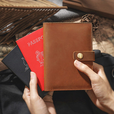 Genuine Leather Passport Holder Cover Wallet with Multi Card Slots