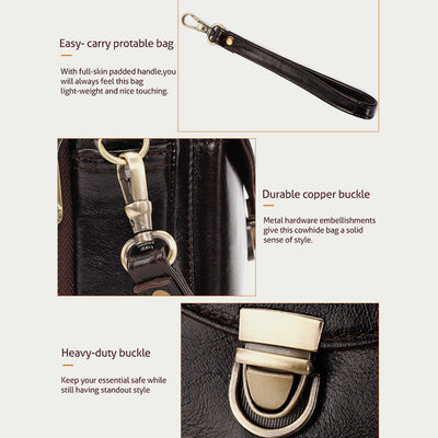 Real Leather Clutch Purse Business Handbag Wrist Bag Fit 7.9" Cellphone