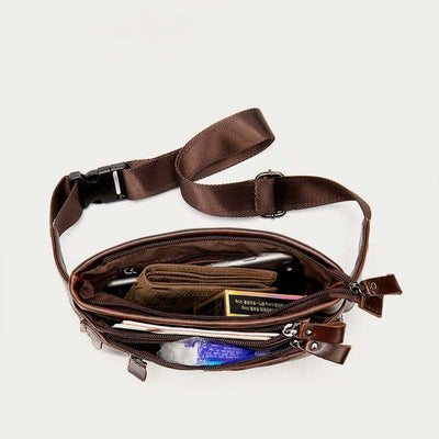 Men Classic Leather Sling Bag Waist Bag with Ajustable Strap