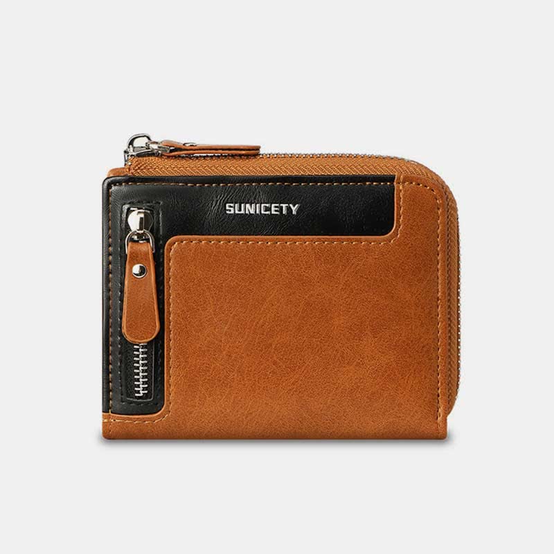 RFID Blocking Small Zip Around Leather Wallet Front Pocket Wallet