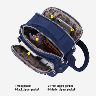 Triple Zip Waterproof Small Casual Crossbody Bag