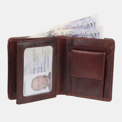 Genuine Leather Wallet for Men Bifold Retro Wallet with ID Window
