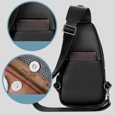 Multiple Pockets Leather Sling Chest Bag for Men with USB Charging Port