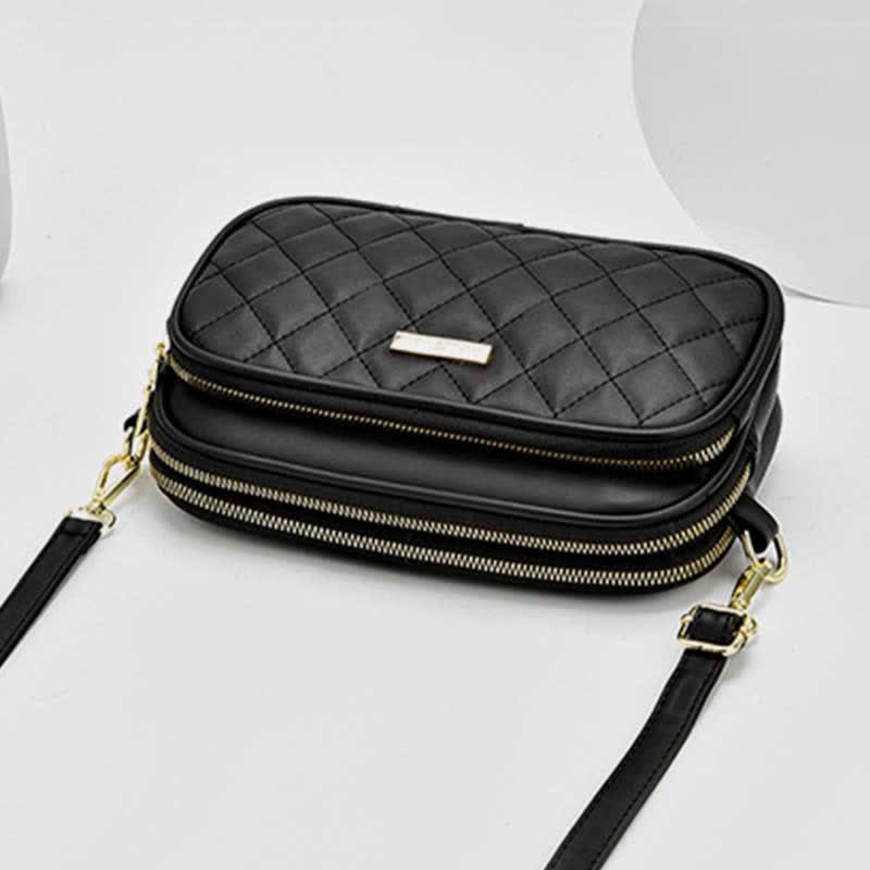 Triple Zip Crossbody Bag Quilted Leather Shoulder Purse for Women