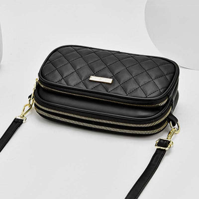 Triple Zip Crossbody Bag Quilted Leather Shoulder Purse for Women