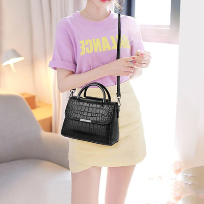 Crocodile Print Vegan Leather Purse For Women Classic Solid Handbag