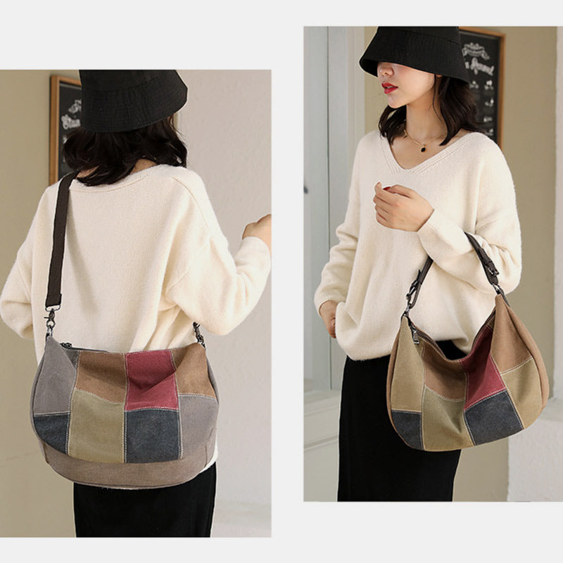 Large Capacity Vintage Stitching Color Dumpling Crossbody Bag