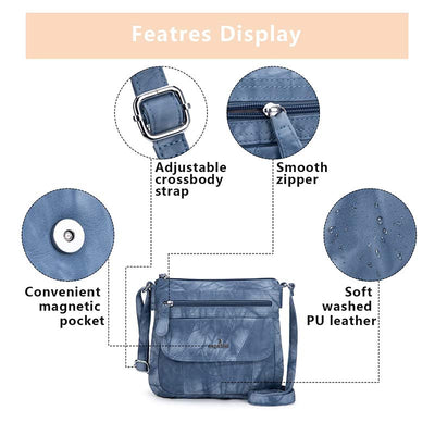 Women Handbags and Purses Double Layers Soft Leather Crossbody Shoulder Bag